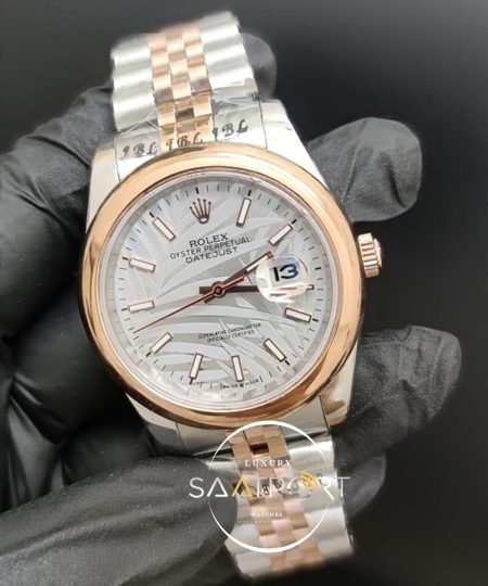 Rolex Saat Datejust 41mm Desenli Gri Kadran Düz Rose Bezel