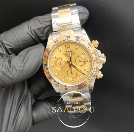 Rolex Saat Otomatik Daytona Sarı Kadran Gold Bezel Çelik Kordon