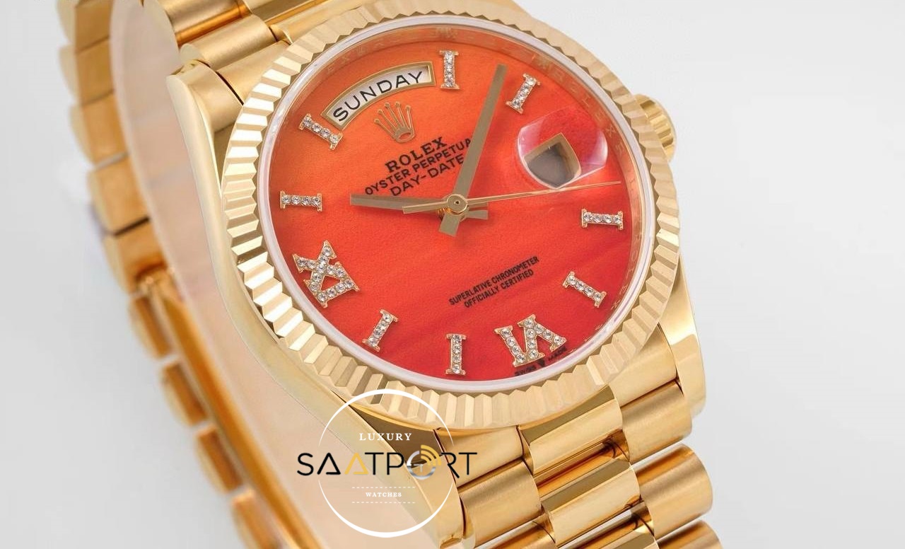 Rolex Day-Date 128238 Taşlı Roma Rakamlı Akik Kadran 904L Gold 36mm 3255 ETA