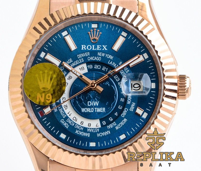 Rolex Sky-Dweller Rose Diw World Timer Blue Dial 42mm Oyster Bracelet Super Clone ETA