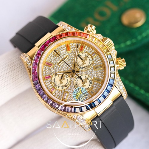 Eta Saat Rolex 116598 Daytona 40 mm Rainbow Full Baget 4130 Eta Mekanizma