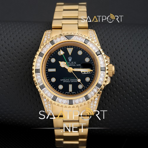 Rolex Gmt Master II 116758SANR Gold Case Baget Diamond