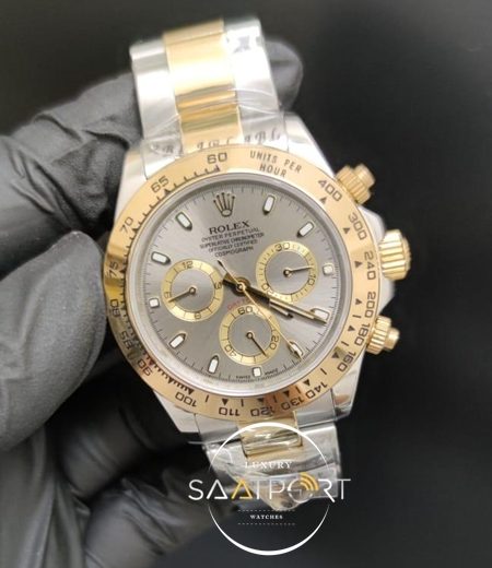 Rolex Saat Otomatik Daytona Gri Kadran Gold Bezel Çelik Kordon