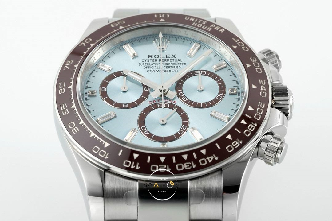 Rolex Daytona Platinum Ice Blue Baguette 4131 Mekanizma Super Clone ETA