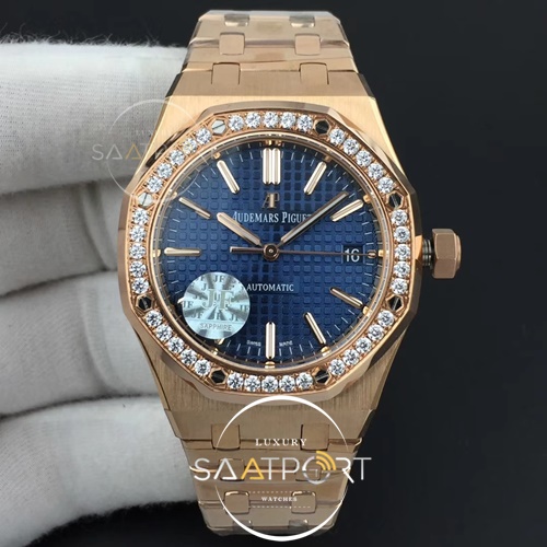 Royal Oak 37mm 15450 RG JF 1-1 Best Edition Diamonds Bezel Blue Dial on RG Bracelet A3120 V3