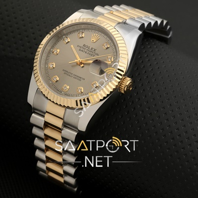 Rolex bayan saati 36 mm gri kadran taşlı model