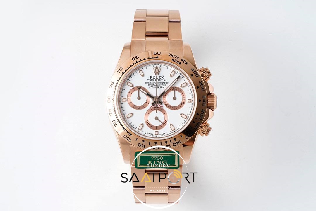 Rolex Daytona 116505 King Factory 40 mm Rose Kasa Beyaz Kadran Super Clone ETA