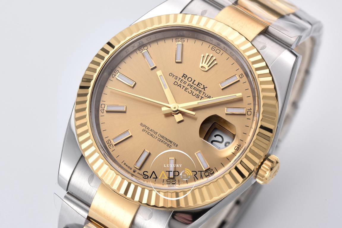 Rolex Datejust 41mm Gold Dial Oyster Kordon Super Clone Eta