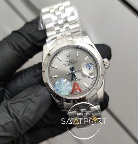 Rolex Saat DateJust Otomatik Mekanizma Gri Kadran Düz Bezel Jubile Kordon