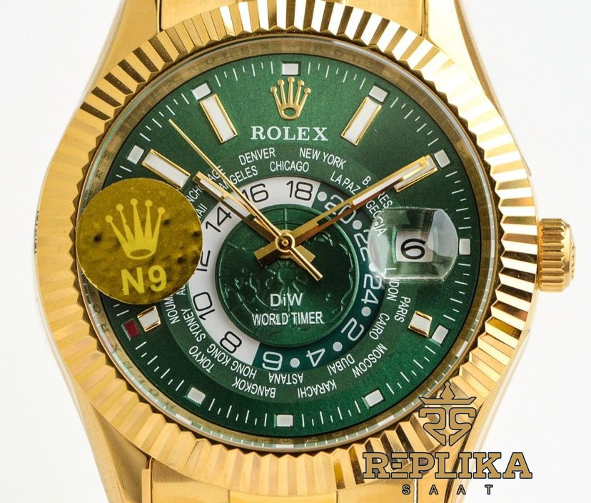 Rolex Sky-Dweller 904L Gold Diw World Timer Green Dial 42mm Oyster Super Clone ETA