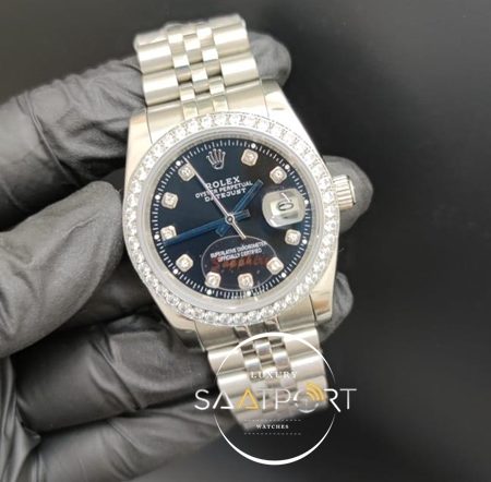 Rolex Datejust Baget Taşlı Siyah Kadran Taşlı Bezel Jubile Kordon Otomatik Mekanizma