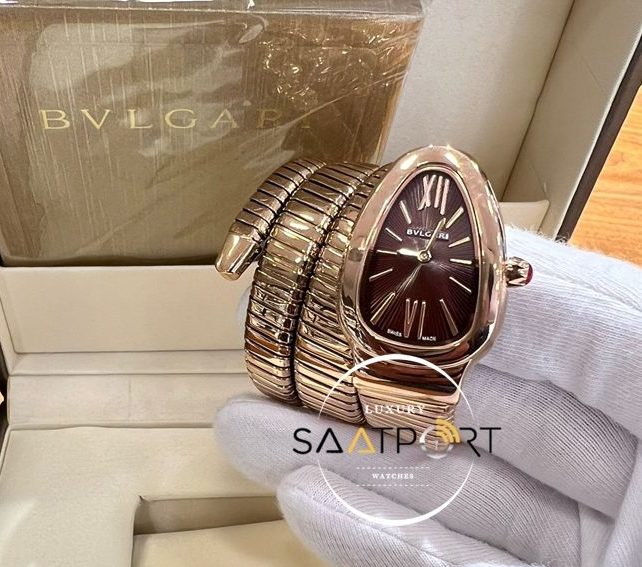 Bvlgari Serpenti Yılan Modeli Roma Rakamlı Kahve Kadran Gold Kordon