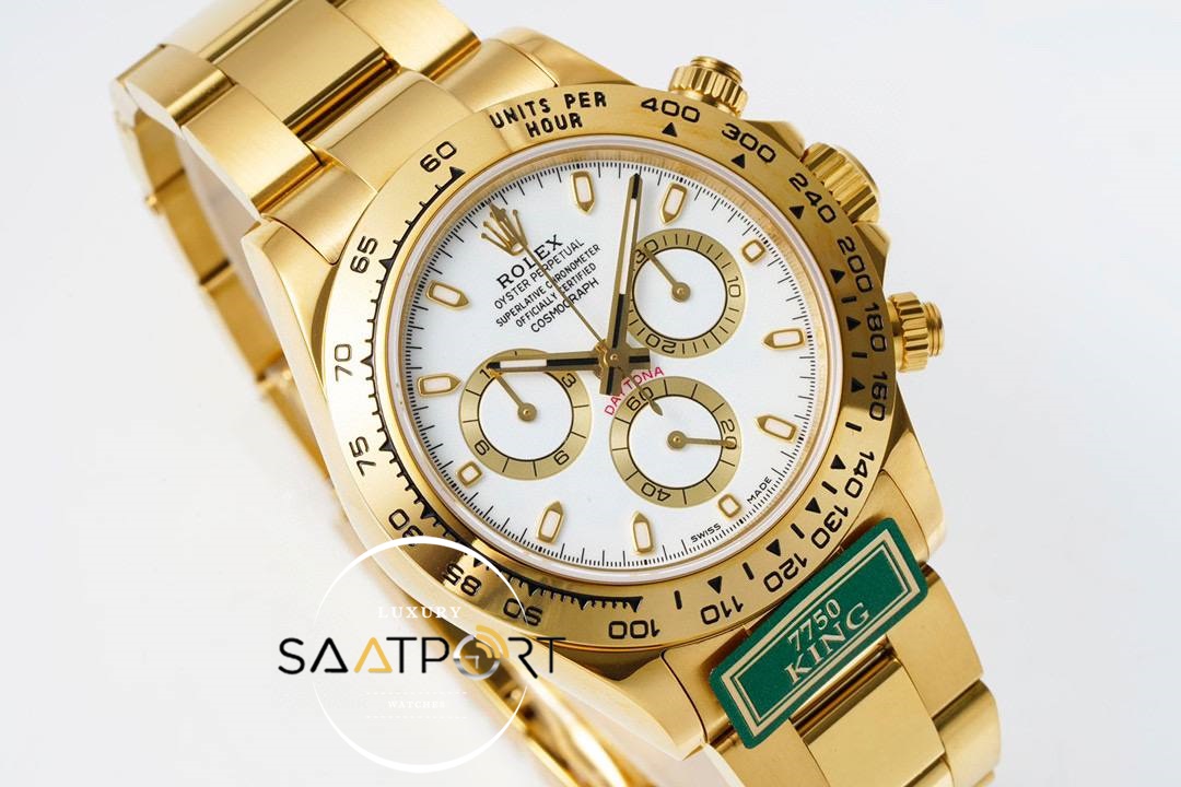 Rolex Daytona 116508 King Factory 40 mm Gold Kasa Beyaz Kadran Super Clone ETA