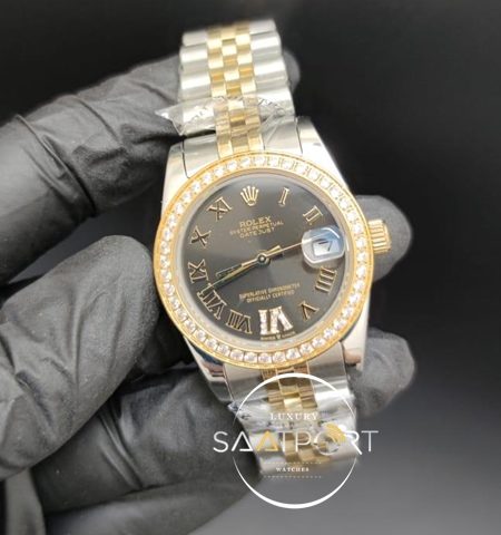 Rolex Datejust Roma Rakamlı Taşlı Siyah Kadran Taşlı Bezel Otomatik Mekanizma