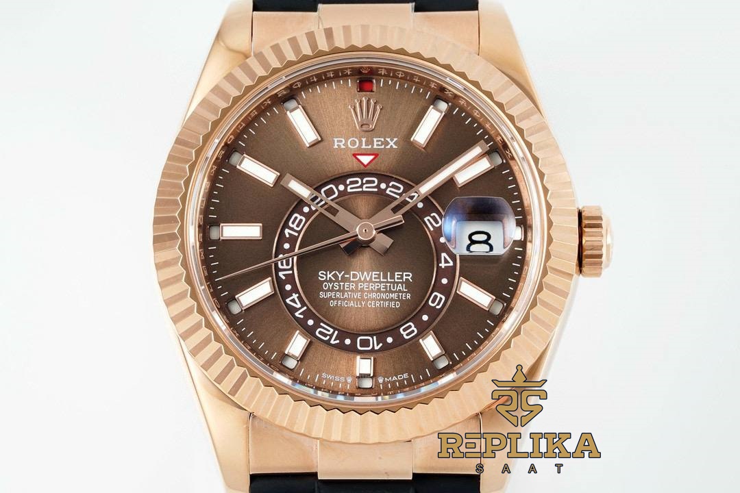 Rolex Sky Dweller 336235 Chocolate Dial 904L Rose Oysterflex 9002 Super Clone ETA