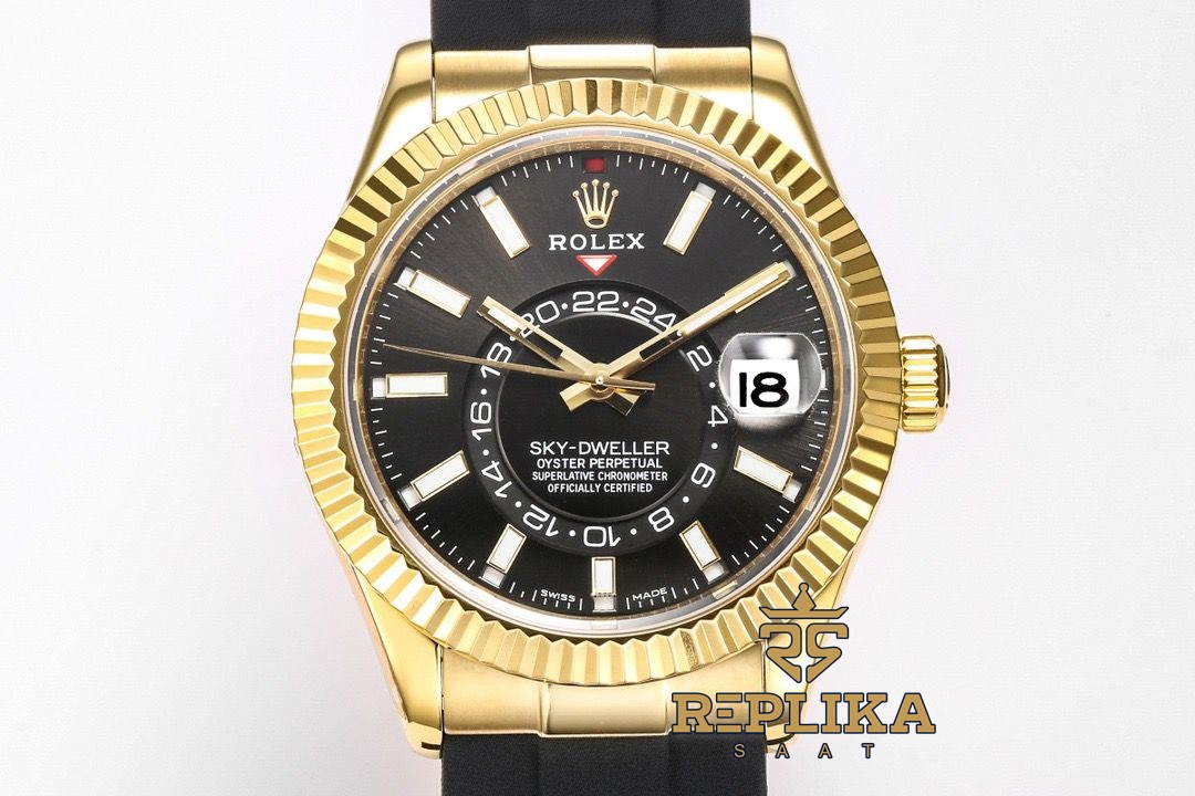 Rolex Sky-Dweller Gold 326238 Siyah Kadran 42mm Oysterflex Super Clone ETA