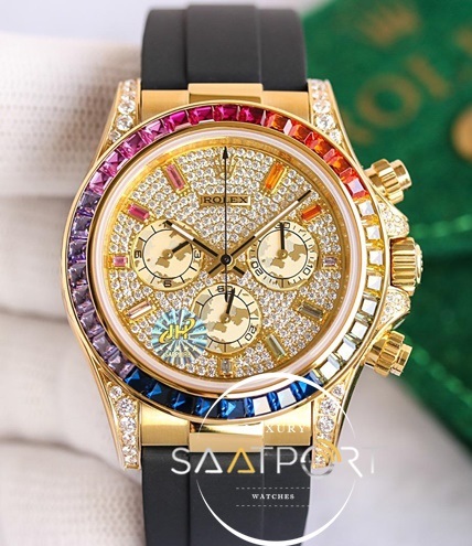 Eta Saat Rolex 116598 Daytona 40 mm Rainbow Full Baget 4130 Eta Mekanizma