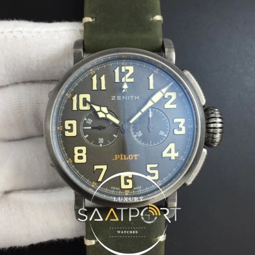 Zenith Heritage Pilot Ton-up Aged Case XF Green Nubuck Strap