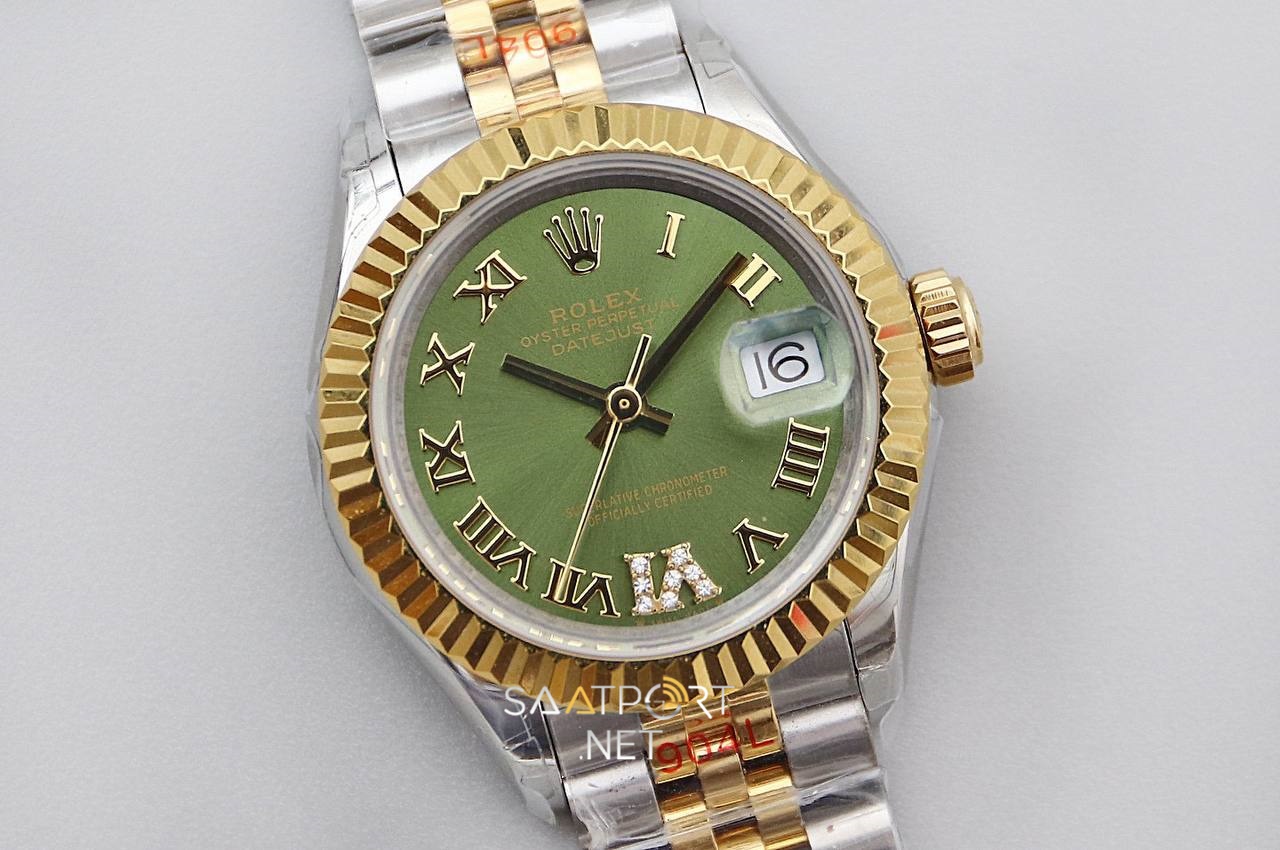 Rolex Lady Datejust 28mm Green Roma Rakamlı Eta Saat