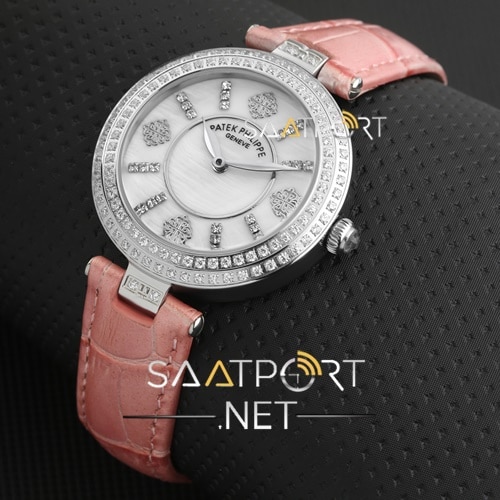 Patek Phılıppe taşlı bayan saati 36 mm Pembe Kordon