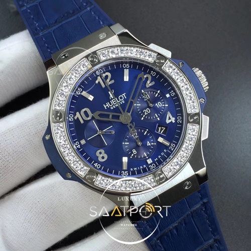 Hublot Big Bang 44mm SS V6F 11 Best Edition Blue Dial Diamonds Bezel on Blue Gummy Strap HUB4104