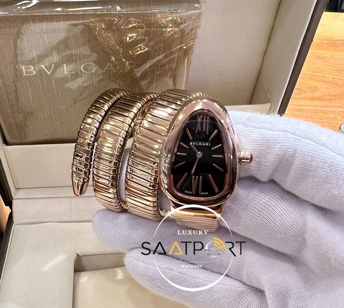 Bvlgari Yılan Serpenti Rose Kasa Roma Rakamlı Siyah Kadran