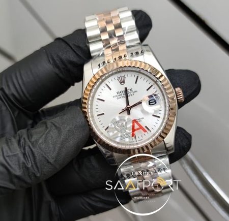 Rolex Saat DateJust Otomatik Mekanizma Beyaz Kadran Tırtıklı Bezel Jubile Kordon