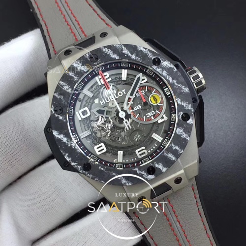 Hublot Big Bang Ferrari F4 Titanium Carbon Bezel V6F Best Edition Skeleton Dial on Gray Gummy Strap HUB1288