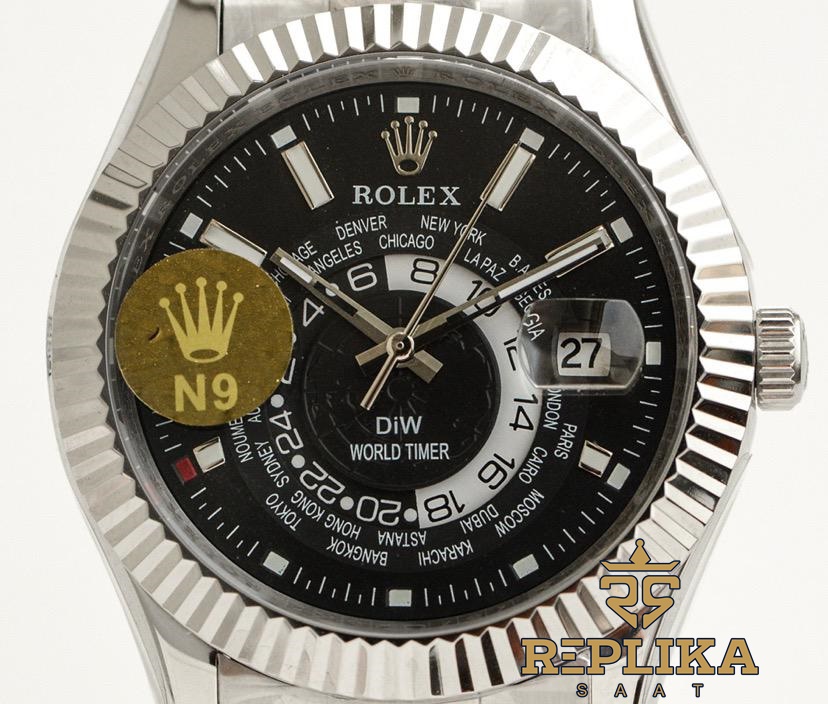 Rolex Sky-Dweller 904L Diw World Timer Siyah Kadran 42mm Oyster Bracelet Super Clone ETA