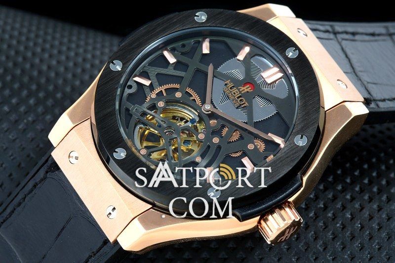 Hublot Vendome Skeleton Siyah Deri