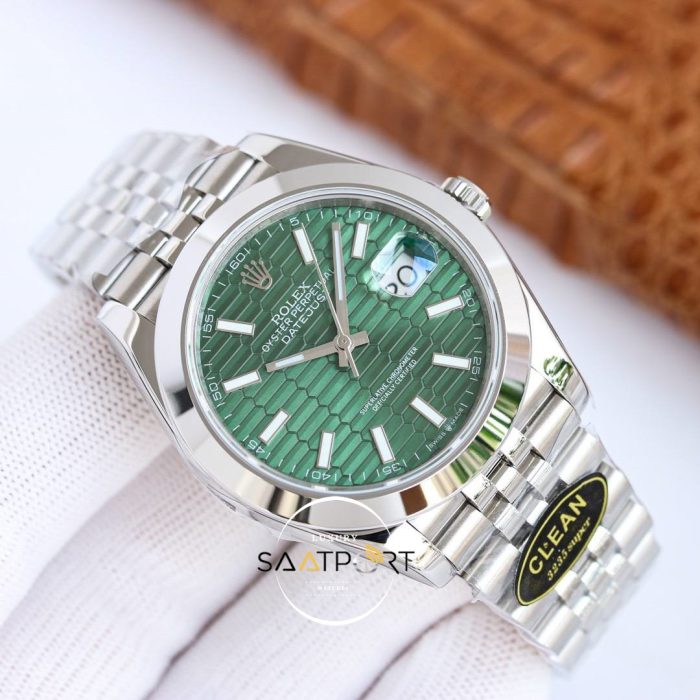 Rolex Datejust 41mm Clean Factory Düz Bezel Yeşil Kadran 3235 Super Clone ETA