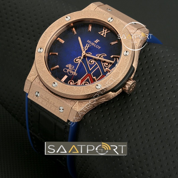 Hublot Replika Saat Golg Mavi Renk İşlemeli İmitasyon