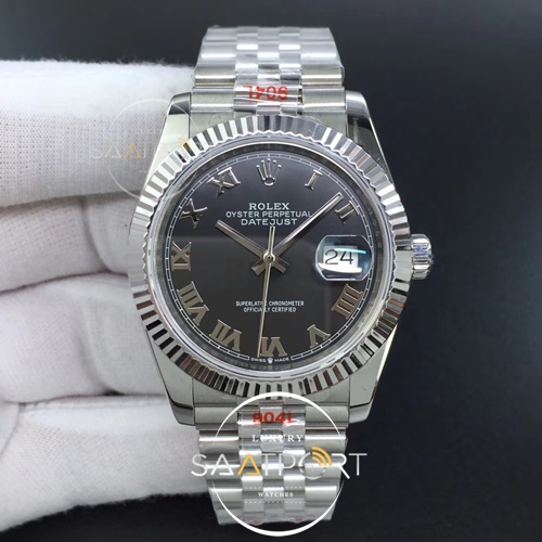 Rolex DateJust 36 mm NOOB Best Edition 904L Steel Black Dial Roman Super clon