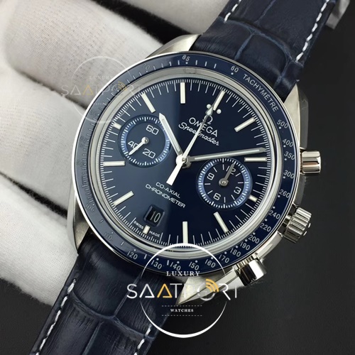 Omega 41.5 mm Speedmaster Moonwatch Co-Axial OMF Best Edition Blue Dial on Blue Leather Strap A9300 v2