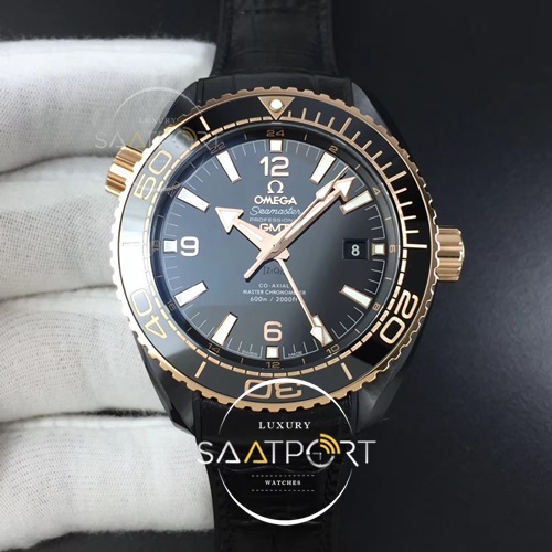 Omega eta saat Planet Ocean 45.5mm Deep Gold Black Real Ceramic VSF Best Edition on Black Leather