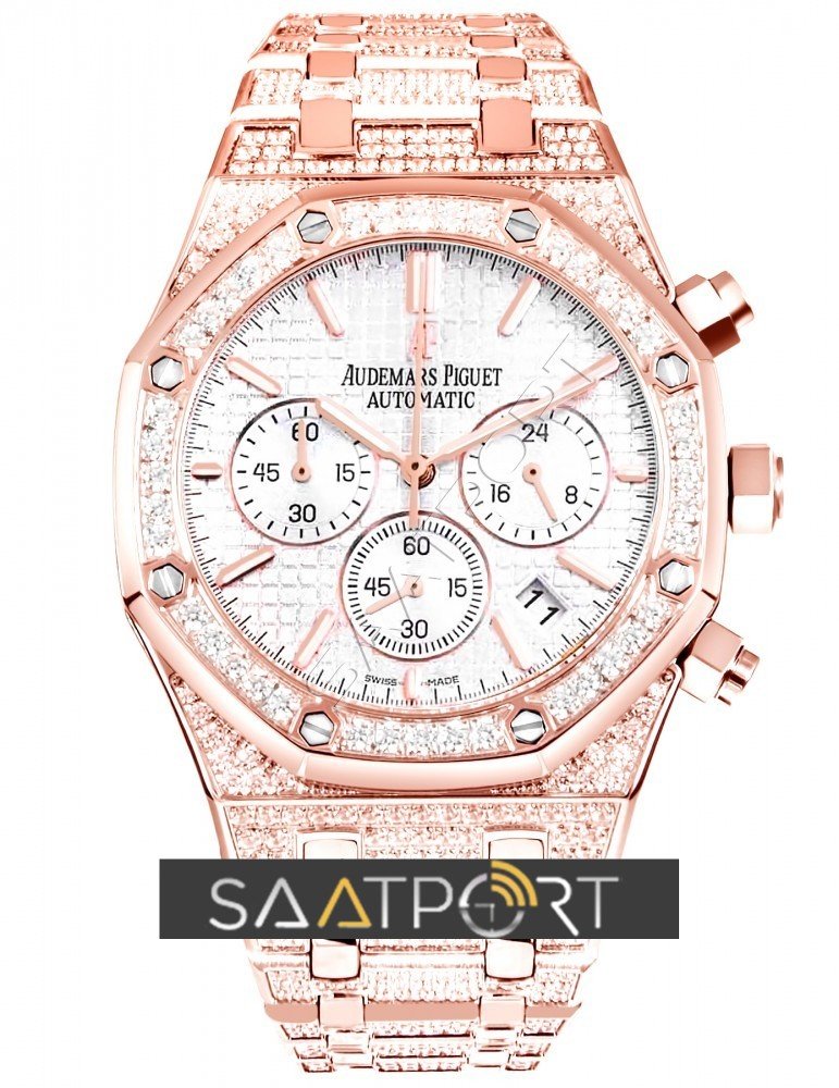 Audemars Piguet Baget Taşlı Diamond  Rose Beyaz Kadran