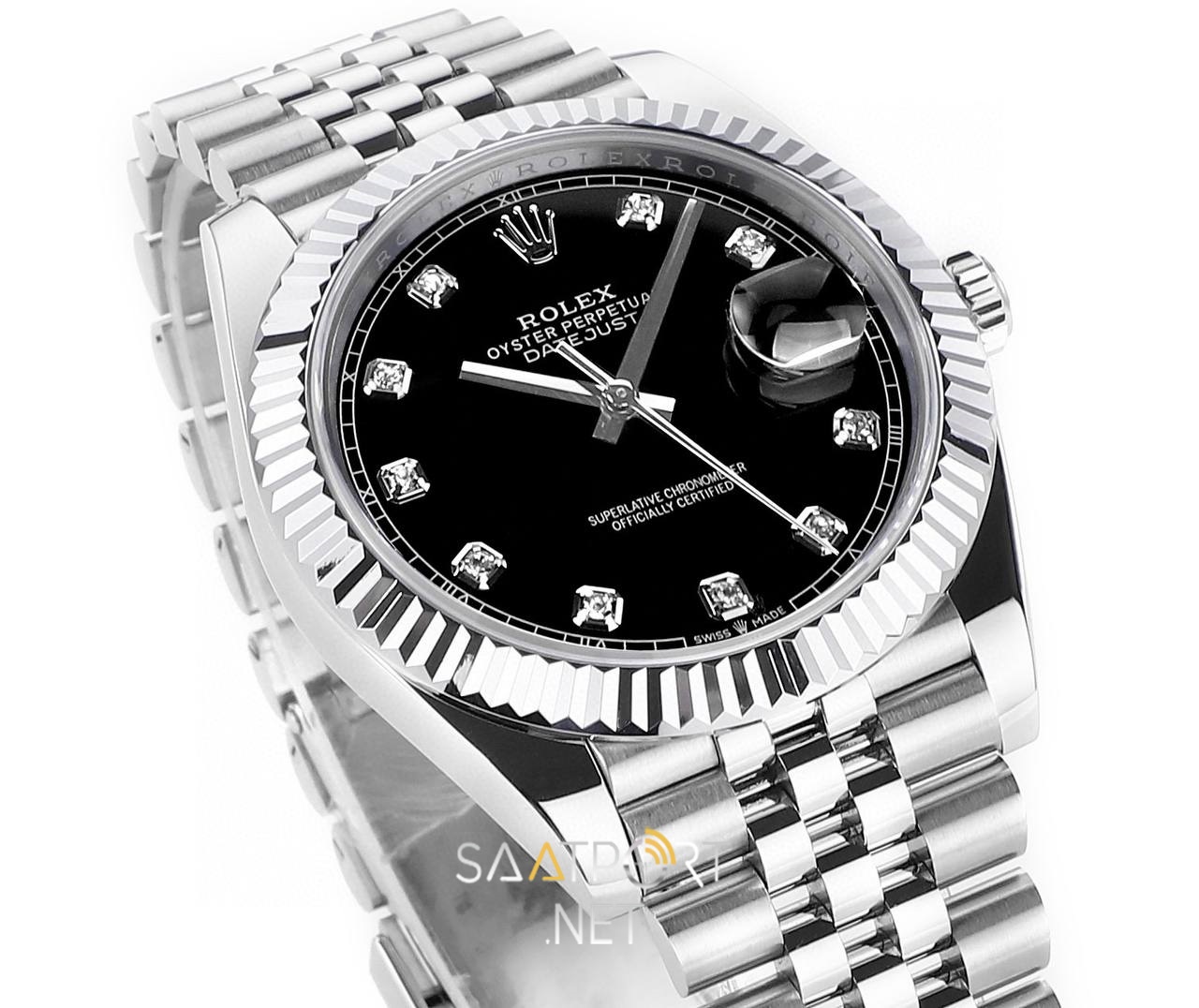 Rolex Datejust 41mm 126334 Taşlı Siyah Kadran Super Clone Eta