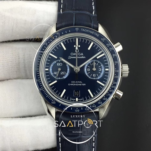 Omega 41.5 mm Speedmaster Moonwatch Co-Axial OMF Best Edition Blue Dial on Blue Leather Strap A9300 v2