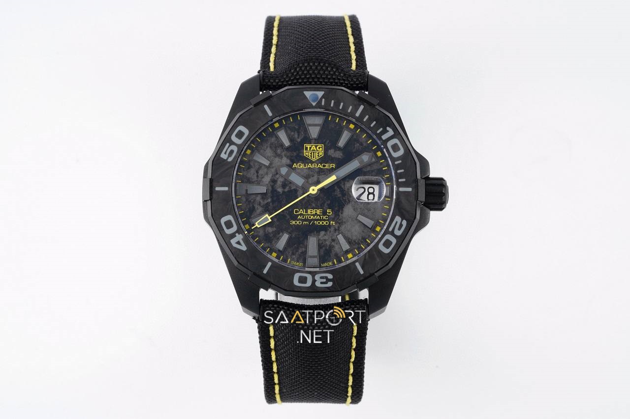 Aquaracer 300M Calibre 5 Special Carbon Black-Yellow Clone ETA