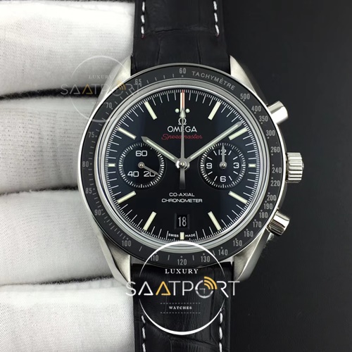 Omega Speedmaster Moonwatch Co-Axial OMF Black Dial Orange Logo on Black Leather Strap A9300 V2