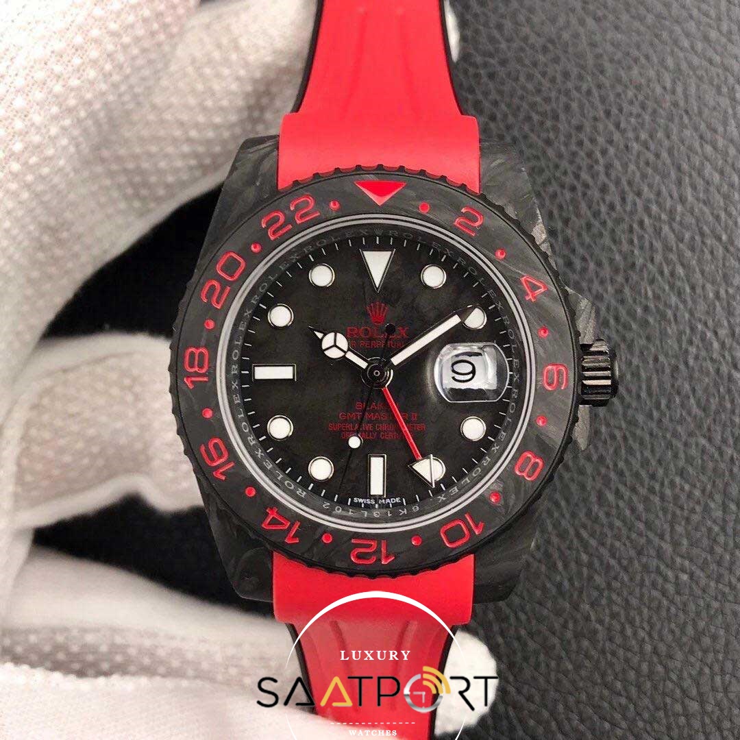 Rolex Gmt Master Karbon Eta Saat Kırmızı Swiss Super Clone 3186 Eta Mekanizma