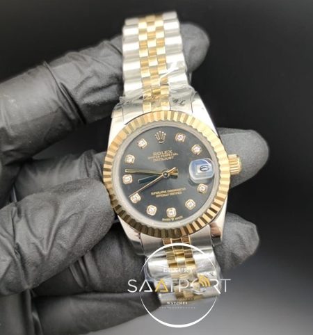 Rolex Datejust Taşlı Siyah Kadran Tırtıklı Bezel Jubile Kordon Otomatik Mekanizma