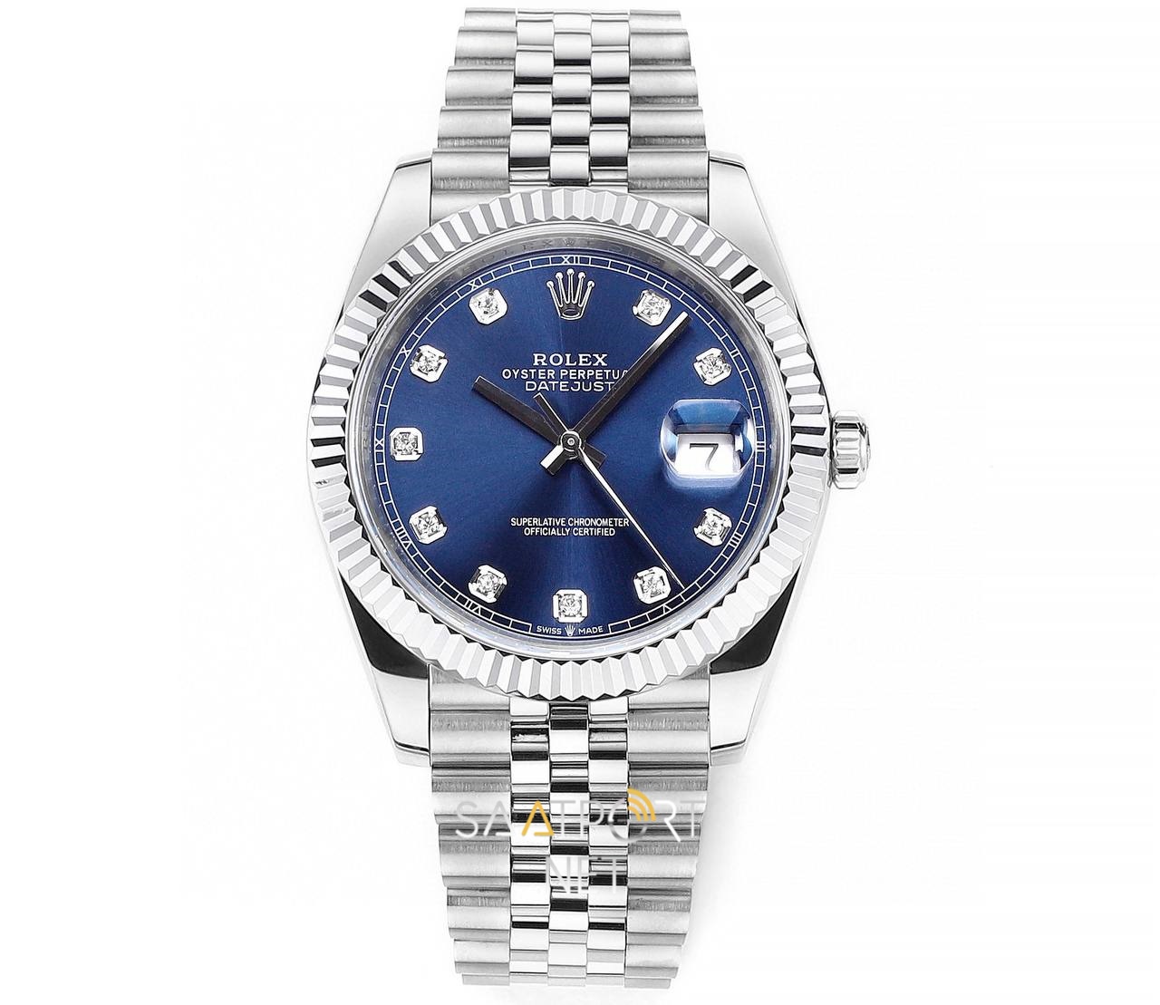 Rolex Datejust 41 mm Taşlı Mavi Kadran Super Clone Eta 126334