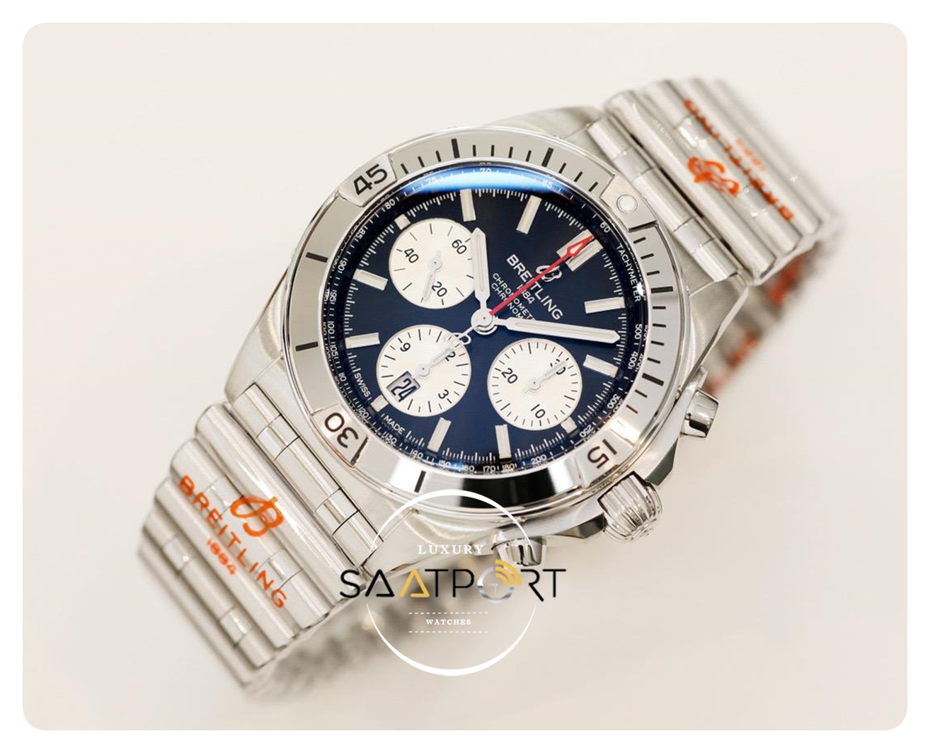 Yeni Breitling Chronomat B01 42mm Beyaz Gösterge Mavi Kadran ETA