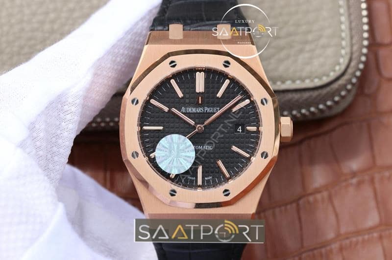 Audemars Piguet Royal Oak Rose Gold Black Leather