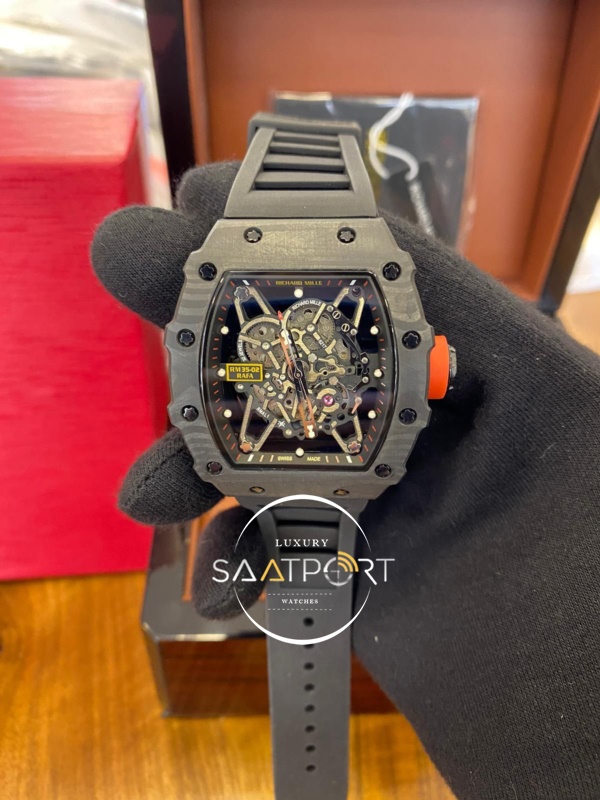 Richard Mille RM35-02 Rafa Karbon Kasa Siyah Silikon Kordon