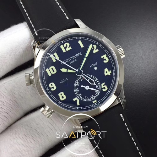 Calatrava 5524G Pilot Travel Time GRF 1-1 Best Edition Blue Dial on Black Leather Strap MIYOTA 9015