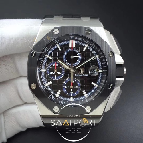 Royal Oak Offshore 44mm 26411PO SS Updated Black Ceramic Bezel JF 1-1 Best Edition BlackBlue Dial on Rubber Strap A3126