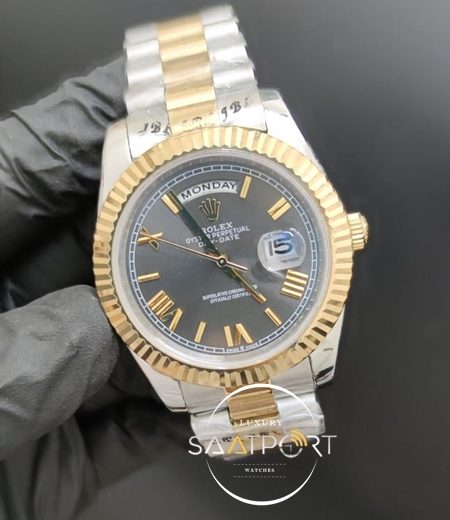 Rolex Saat Day Date Otomatik 41mm Roma Rakamlı Koyu Gri Kadran