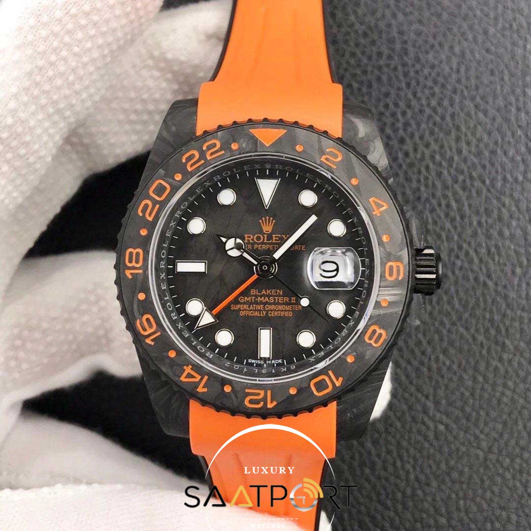 Rolex Gmt Master Karbon Kasa Orange Swiss Super Clone 3186 Eta Mekanizma